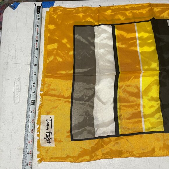 VINTAGE MADE IN ITALY YELLOW JAQUES PIAGET SCARF 100% POLYESTER 50" X 17.5" - Picture 3 of 3